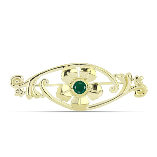 Broşă din Argint 925 Placat cu Aur ( 4.07 grame ) cu Agat Verde 0.23 Carate