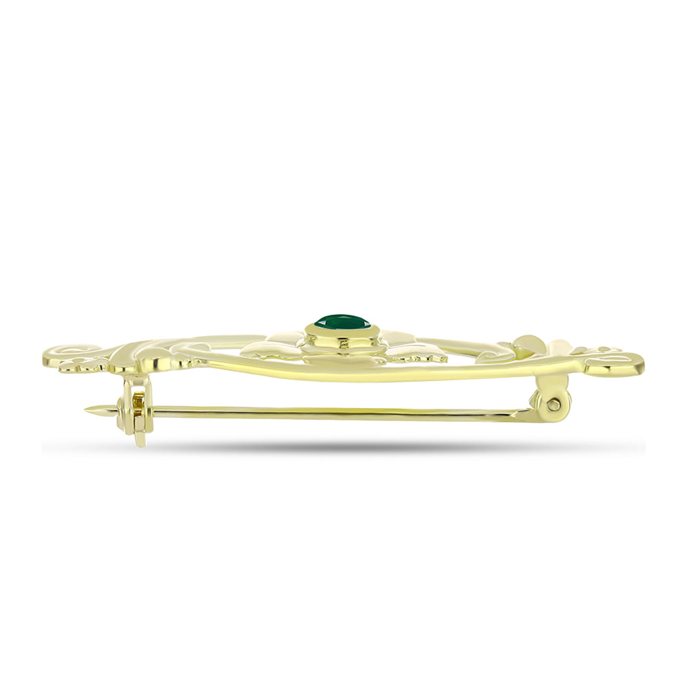 Broşă din Argint 925 Placat cu Aur ( 4.07 grame ) cu Agat Verde 0.23 Carate