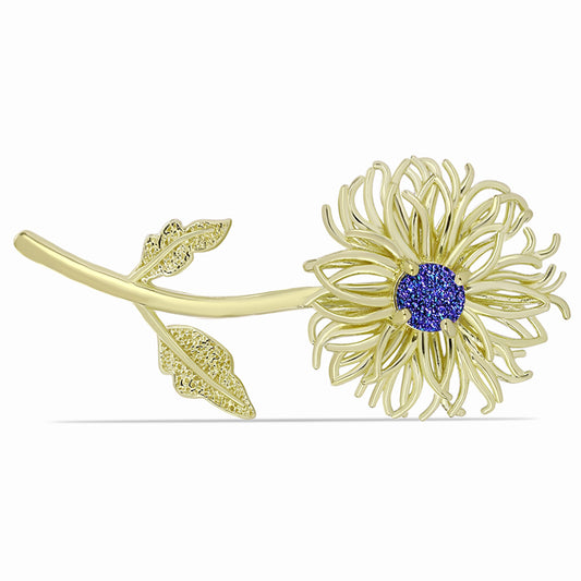 Broşă din Argint 925 Placat cu Aur ( 5.65 grame ) cu Drusă Violet 0.96 Carate