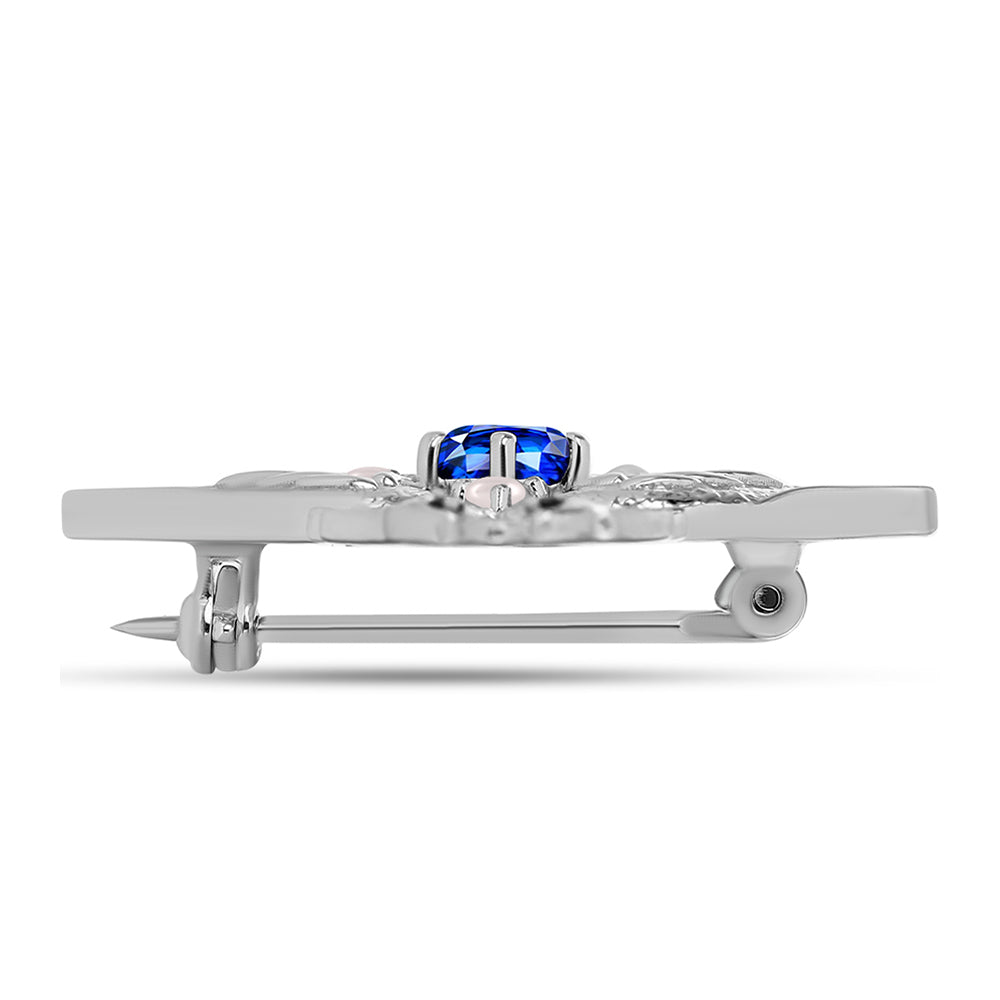 Broşă din Argint 925 ( 5.92 grame ) cu Safir Albastru Australian și Perlă de Apă Dulce Albă 0.99 Carate