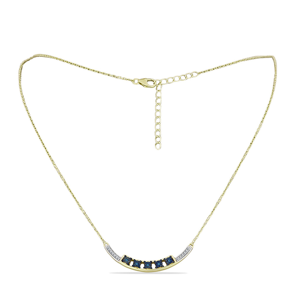 Colier din Argint 925 Placat cu Aur ( 4.3 grame ) cu Diamant Albastru și Topaz Alb 0.12 Carate 1 