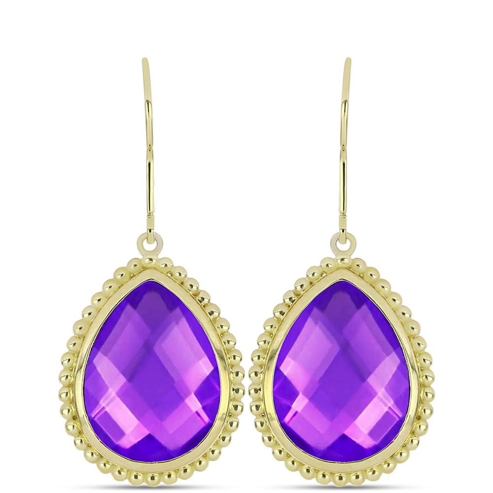 Cercei din Argint 925 Placat cu Aur ( 5.84 grame ) cu Agat Violet 13.61 Carate