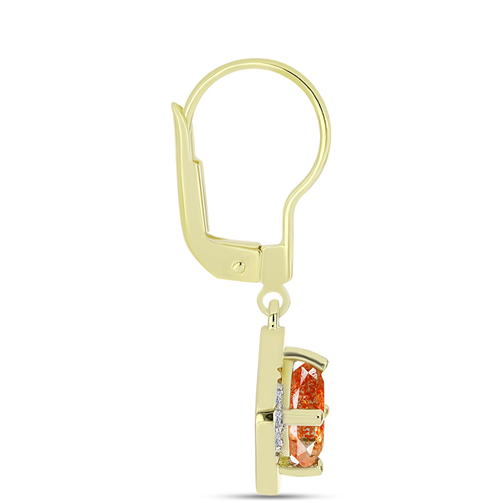 Cercei din Argint 925 Placat cu Aur ( 2.42 grame ) cu Piatra Soarelui Oregon și Topaz Alb 1.93 Carate 2 
