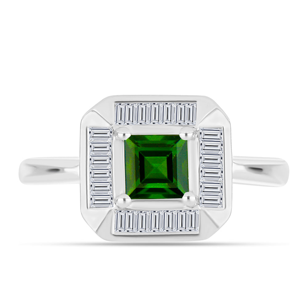 Inel din Argint 925 ( 3.46 grame ) cu Cromdiopsid și Zircon Alb 1.47 Carate 1 