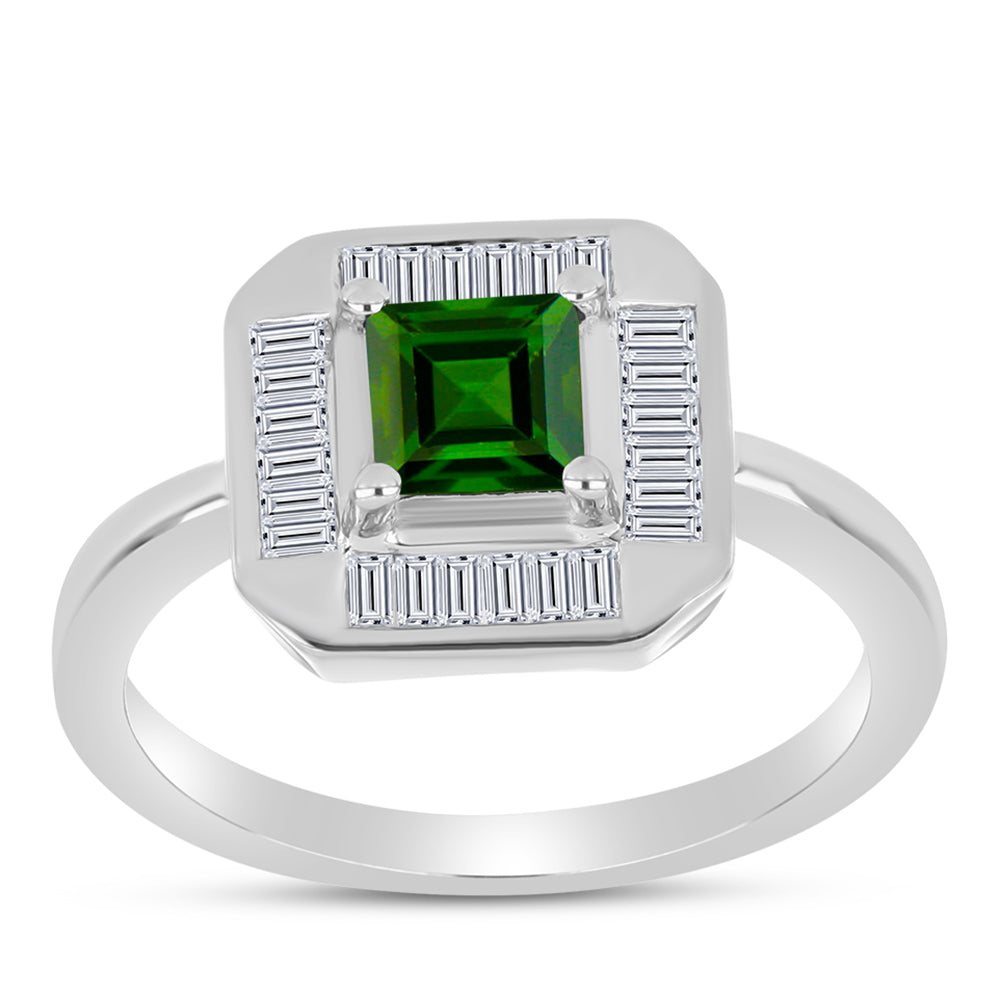 Inel din Argint 925 ( 3.46 grame ) cu Cromdiopsid și Zircon Alb 1.47 Carate