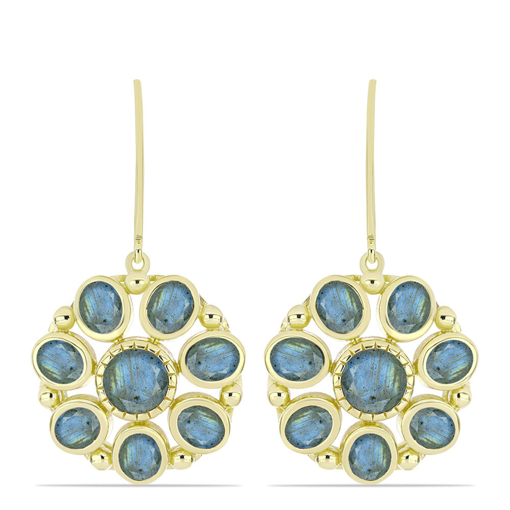 Cercei din Argint 925 Placat cu Aur ( 7.45 grame ) cu Labradorit 6.49 Carate 1 
