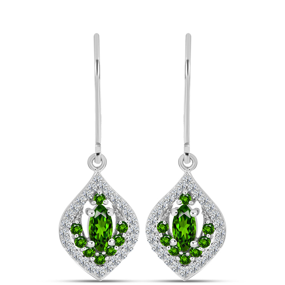 Cercei din Argint 925 ( 2.55 grame ) cu Cromdiopsid și Topaz Alb 1.17 Carate