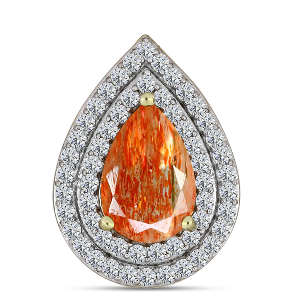 Pandantiv din Argint 925 Placat cu Aur ( 2.5 grame ) cu Piatra Soarelui Oregon și Topaz Alb 3.49 Carate 1 