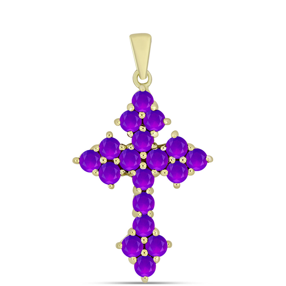 Cruce Pandantiv din Argint 925 Placat cu Aur ( 2.74 grame ) cu Agat Violet 1.92 Carate 1 