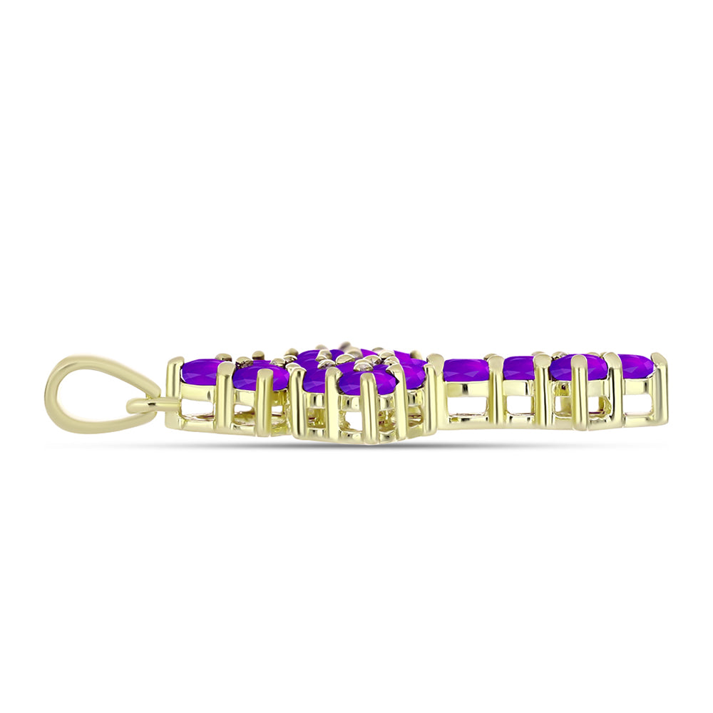 Cruce Pandantiv din Argint 925 Placat cu Aur ( 2.74 grame ) cu Agat Violet 1.92 Carate 2 