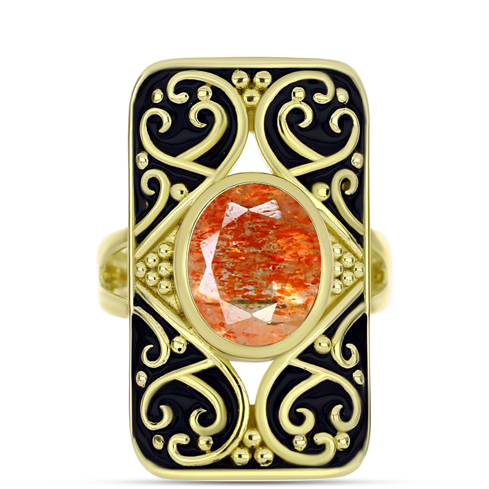 Inel din Argint 925 Placat cu Aur ( 9.39 grame ) cu Piatra Soarelui Oregon 2.58 Carate 1 
