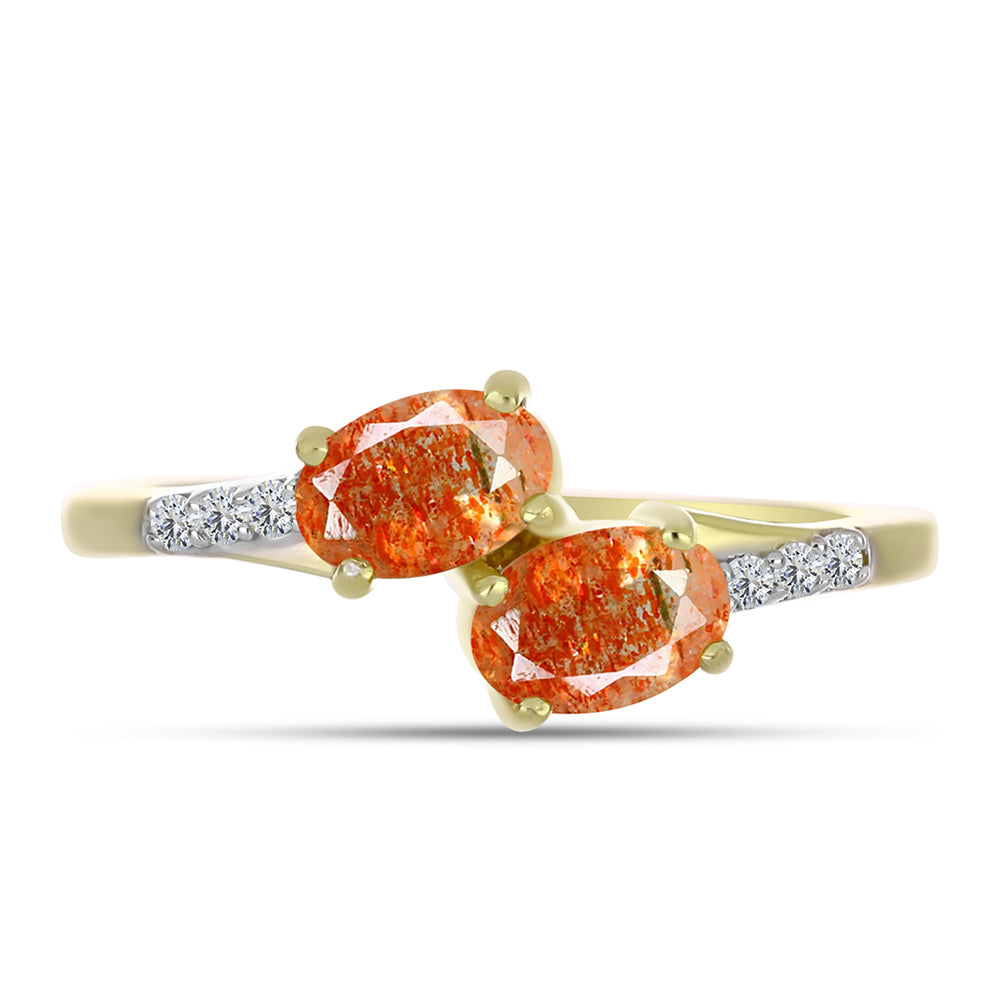 Inel din Argint 925 Placat cu Aur ( 1.7 grame ) cu Piatra Soarelui Oregon și Topaz Alb 0.92 Carate