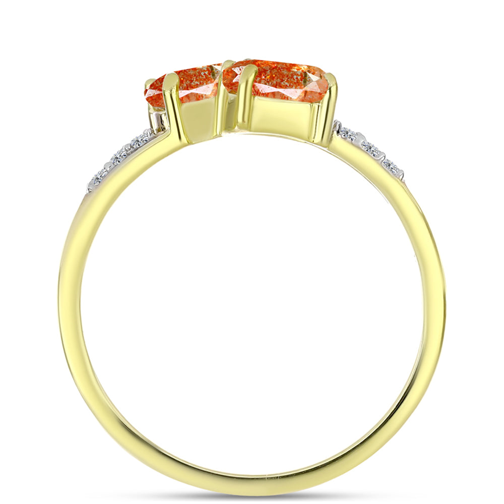 Inel din Argint 925 Placat cu Aur ( 1.7 grame ) cu Piatra Soarelui Oregon și Topaz Alb 0.92 Carate 2 
