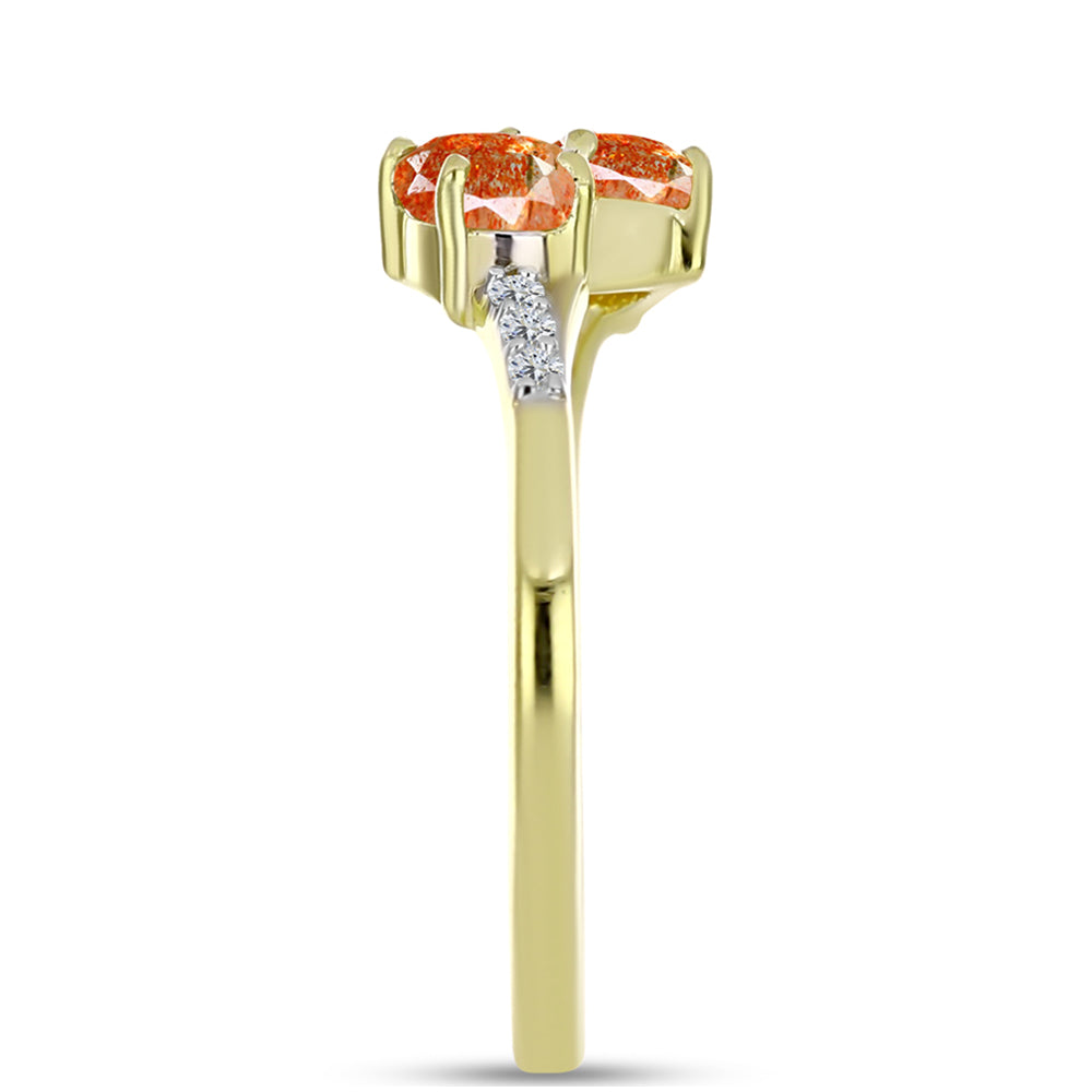 Inel din Argint 925 Placat cu Aur ( 1.7 grame ) cu Piatra Soarelui Oregon și Topaz Alb 0.92 Carate 4 