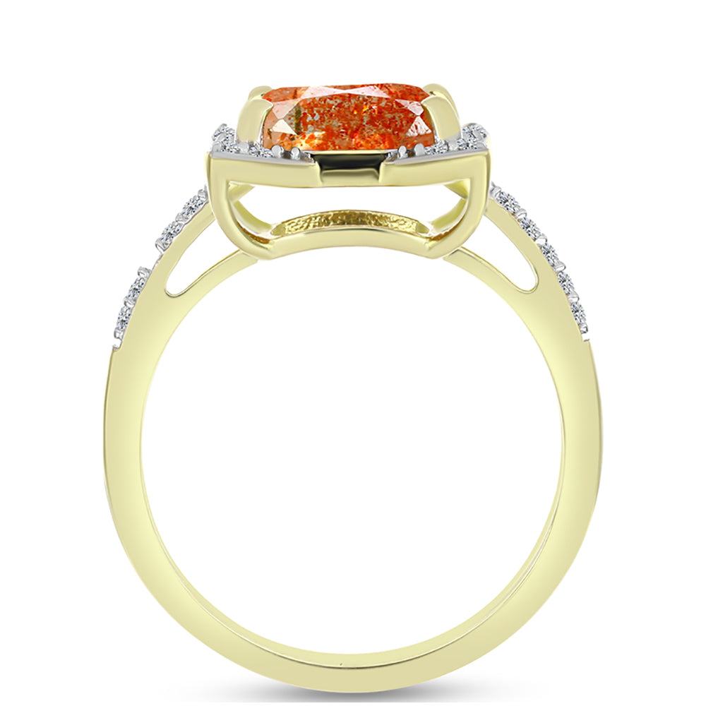 Inel din Argint 925 Placat cu Aur ( 2.89 grame ) cu Piatra Soarelui Oregon și Topaz Alb 2.64 Carate 2 