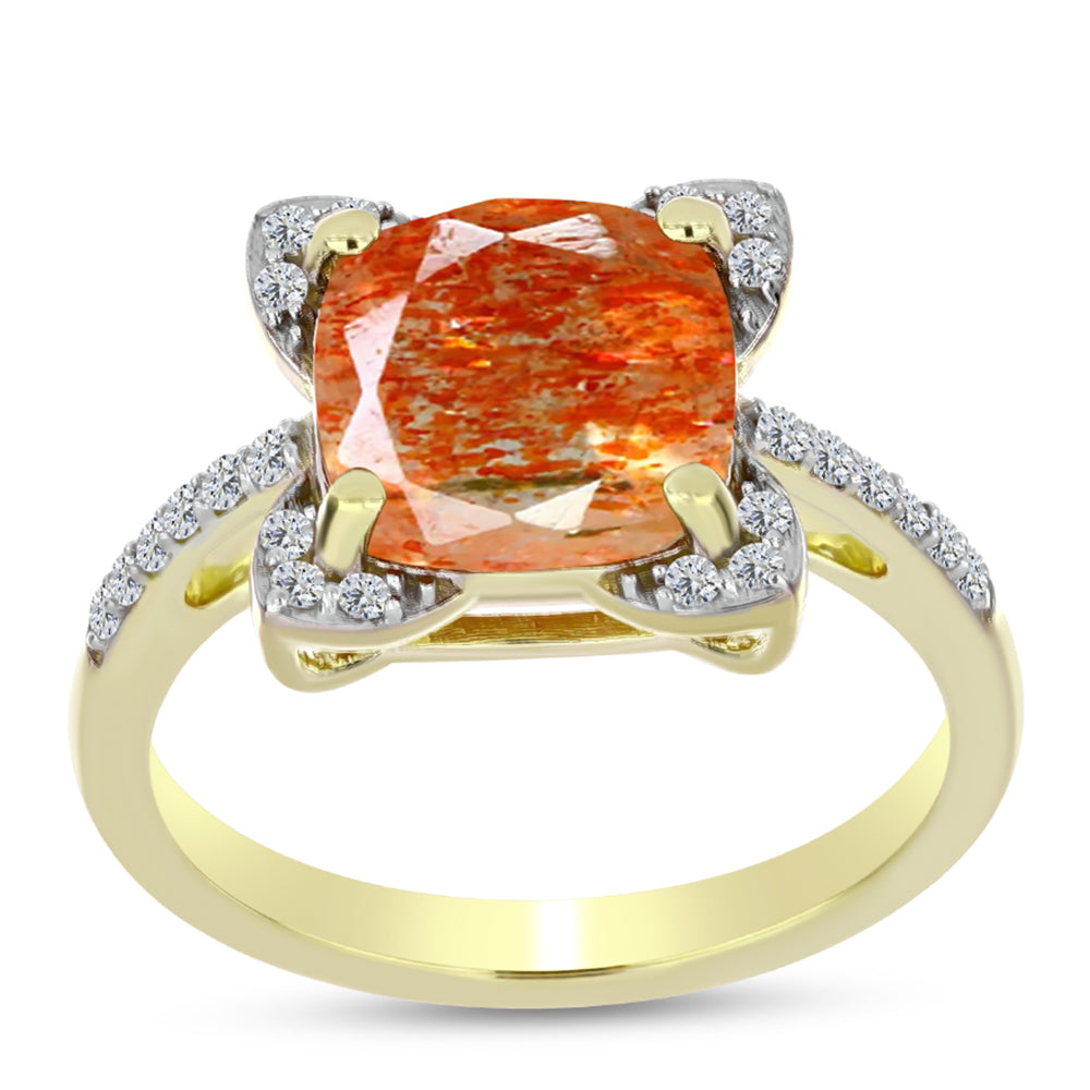 Inel din Argint 925 Placat cu Aur ( 2.89 grame ) cu Piatra Soarelui Oregon și Topaz Alb 2.64 Carate 3 