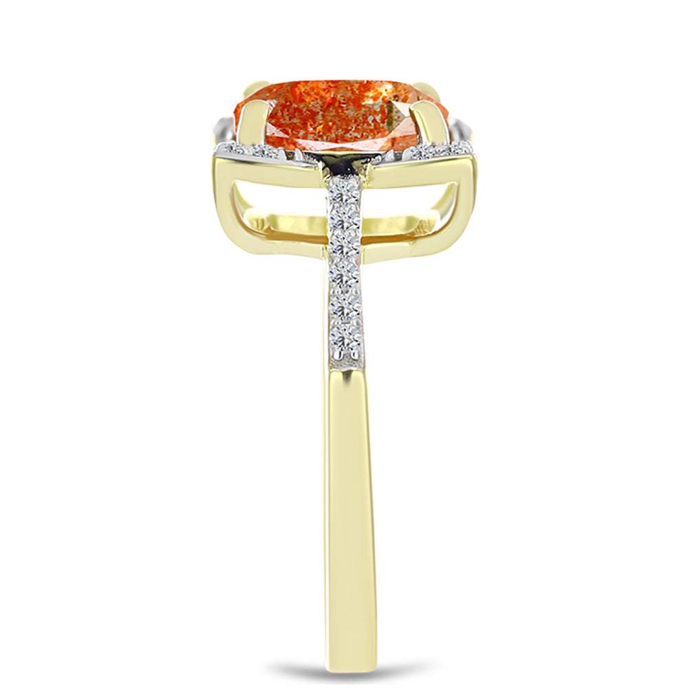 Inel din Argint 925 Placat cu Aur ( 2.89 grame ) cu Piatra Soarelui Oregon și Topaz Alb 2.64 Carate