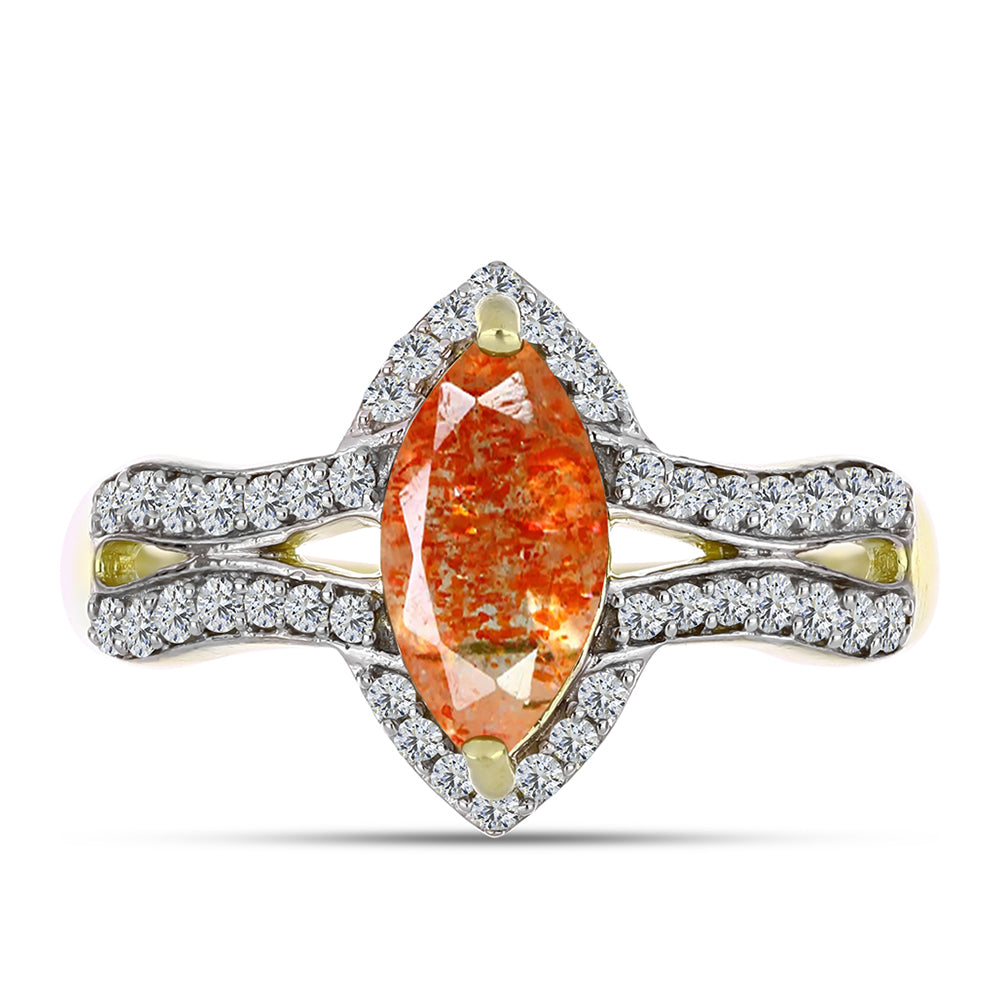 Inel din Argint 925 Placat cu Aur ( 3.58 grame ) cu Piatra Soarelui Oregon și Topaz Alb 1.96 Carate 1 