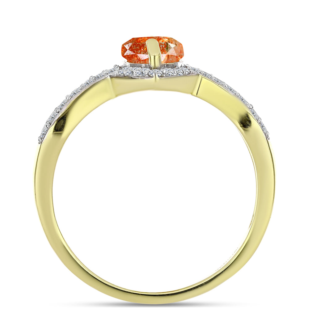 Inel din Argint 925 Placat cu Aur ( 3.58 grame ) cu Piatra Soarelui Oregon și Topaz Alb 1.96 Carate 2 