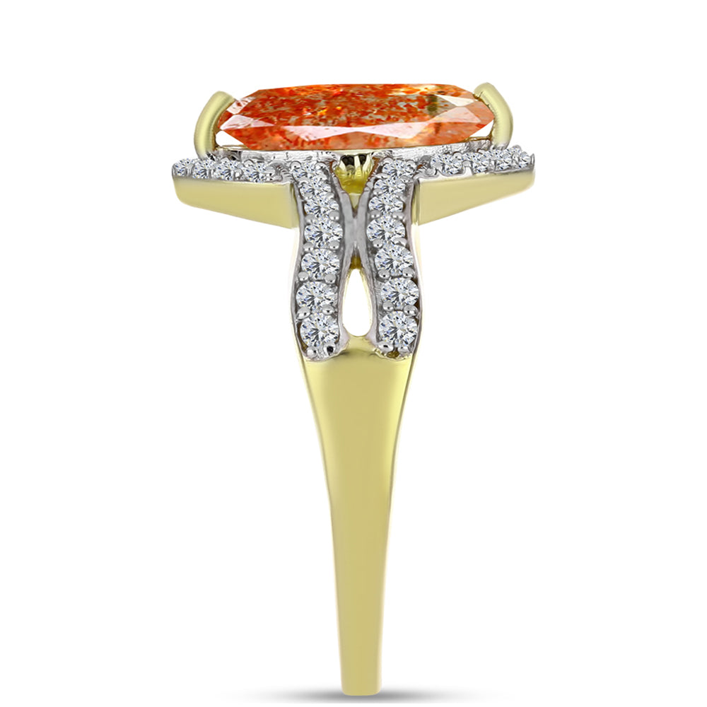 Inel din Argint 925 Placat cu Aur ( 3.58 grame ) cu Piatra Soarelui Oregon și Topaz Alb 1.96 Carate