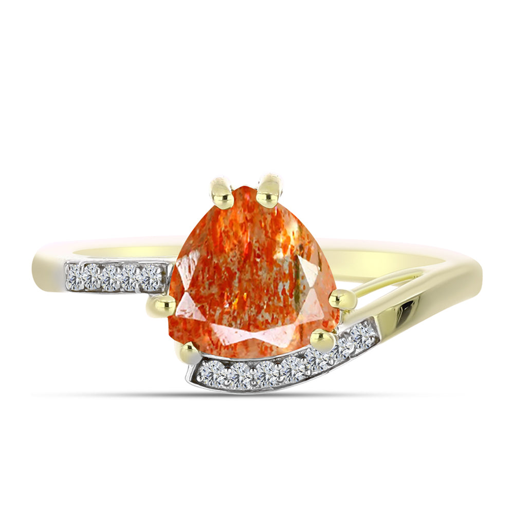 Inel din Argint 925 Placat cu Aur ( 2.61 grame ) cu Piatra Soarelui Oregon și Topaz Alb 2.08 Carate 1 