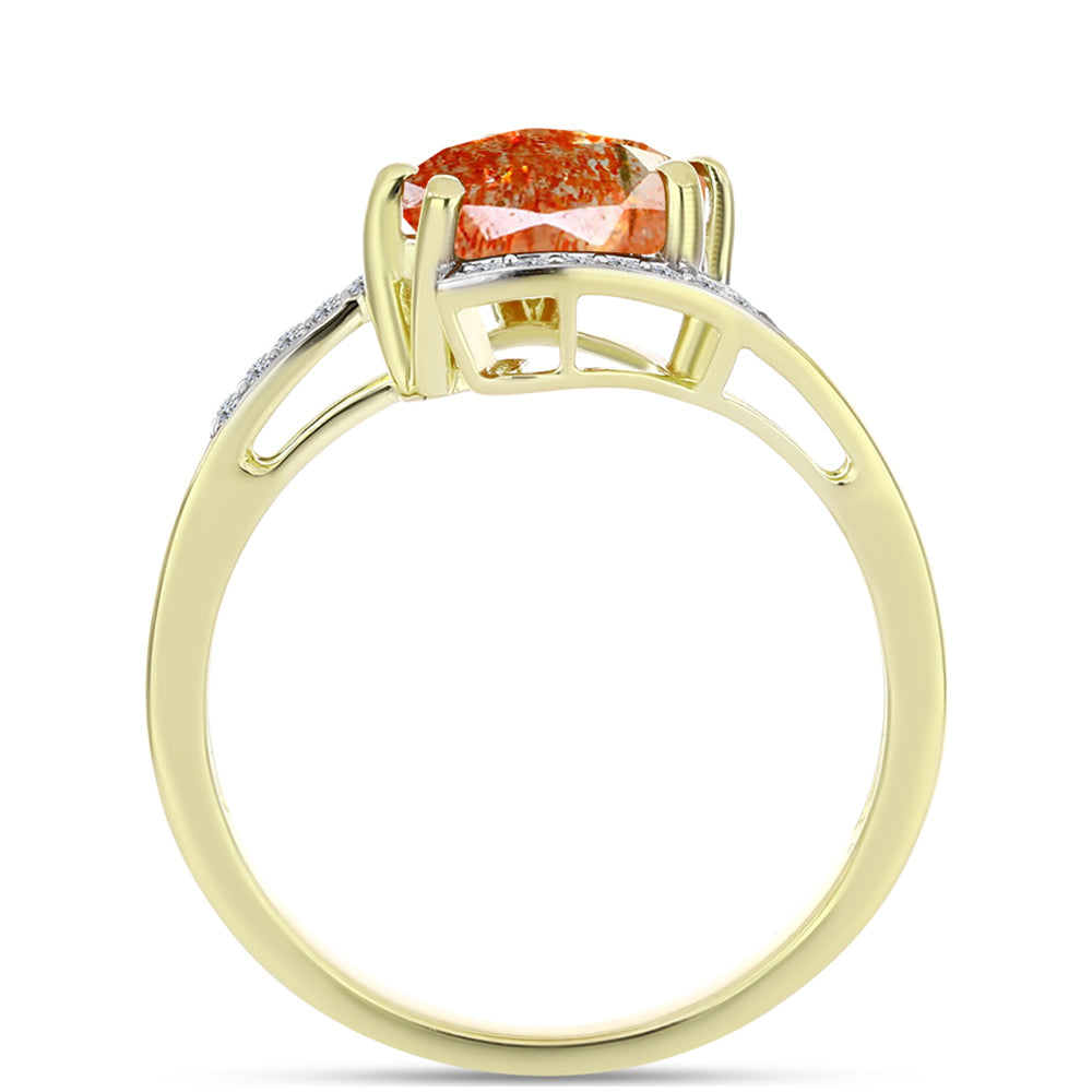 Inel din Argint 925 Placat cu Aur ( 2.61 grame ) cu Piatra Soarelui Oregon și Topaz Alb 2.08 Carate 2 
