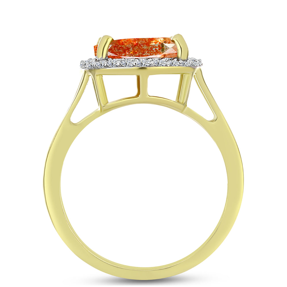 Inel din Argint 925 Placat cu Aur ( 3.49 grame ) cu Piatra Soarelui Oregon și Topaz Alb 4.42 Carate 2 