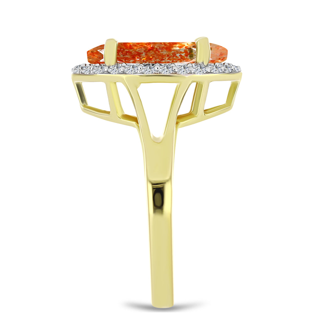 Inel din Argint 925 Placat cu Aur ( 3.49 grame ) cu Piatra Soarelui Oregon și Topaz Alb 4.42 Carate 8 