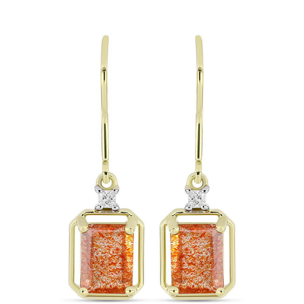 Cercei din Argint 925 Placat cu Aur ( 2.11 grame ) cu Piatra Soarelui Oregon și Topaz Alb 2.75 Carate 3 