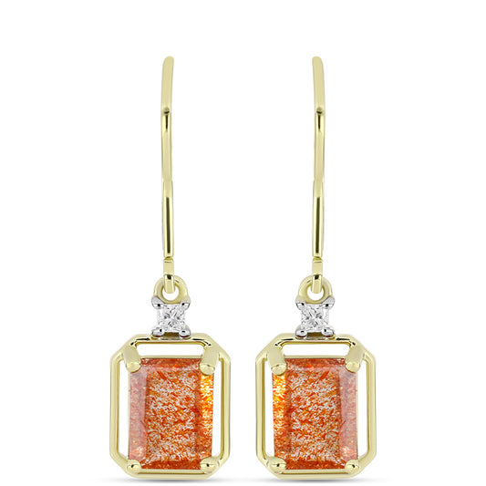 Cercei din Argint 925 Placat cu Aur ( 2.11 grame ) cu Piatra Soarelui Oregon și Topaz Alb 2.75 Carate