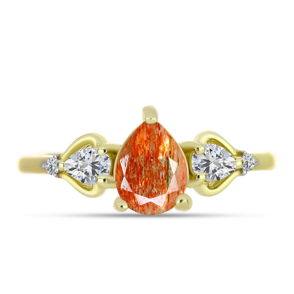 Inel din Argint 925 Placat cu Aur ( 2.14 grame ) cu Piatra Soarelui Oregon și Topaz Alb 1.33 Carate 1 