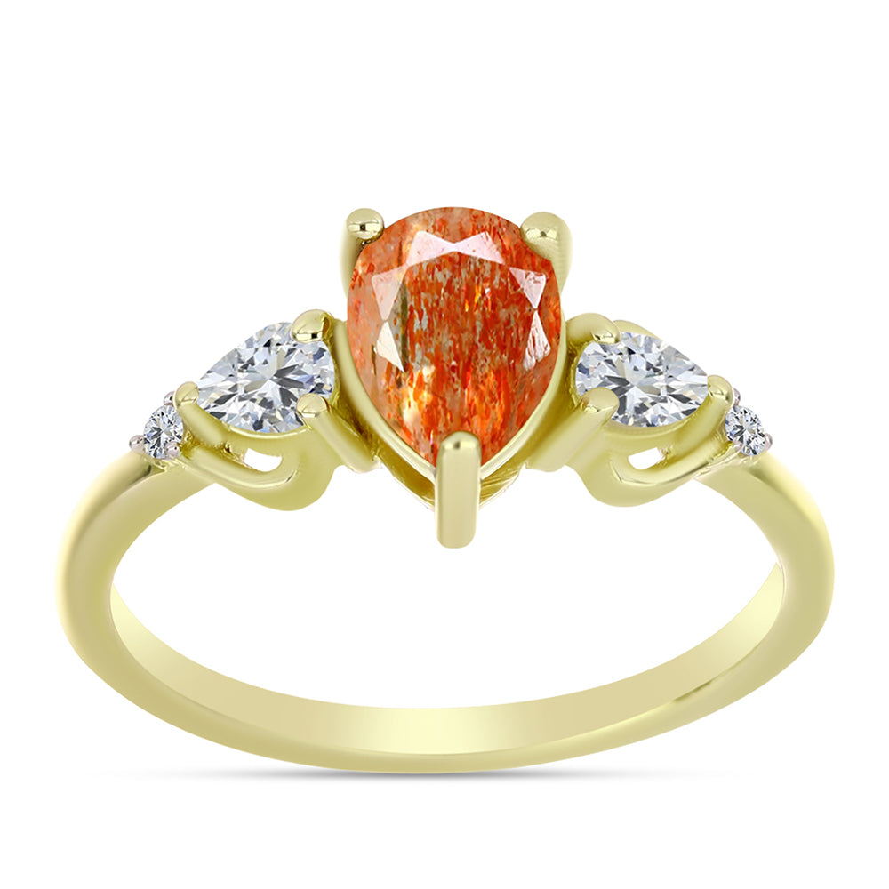 Inel din Argint 925 Placat cu Aur ( 2.14 grame ) cu Piatra Soarelui Oregon și Topaz Alb 1.33 Carate