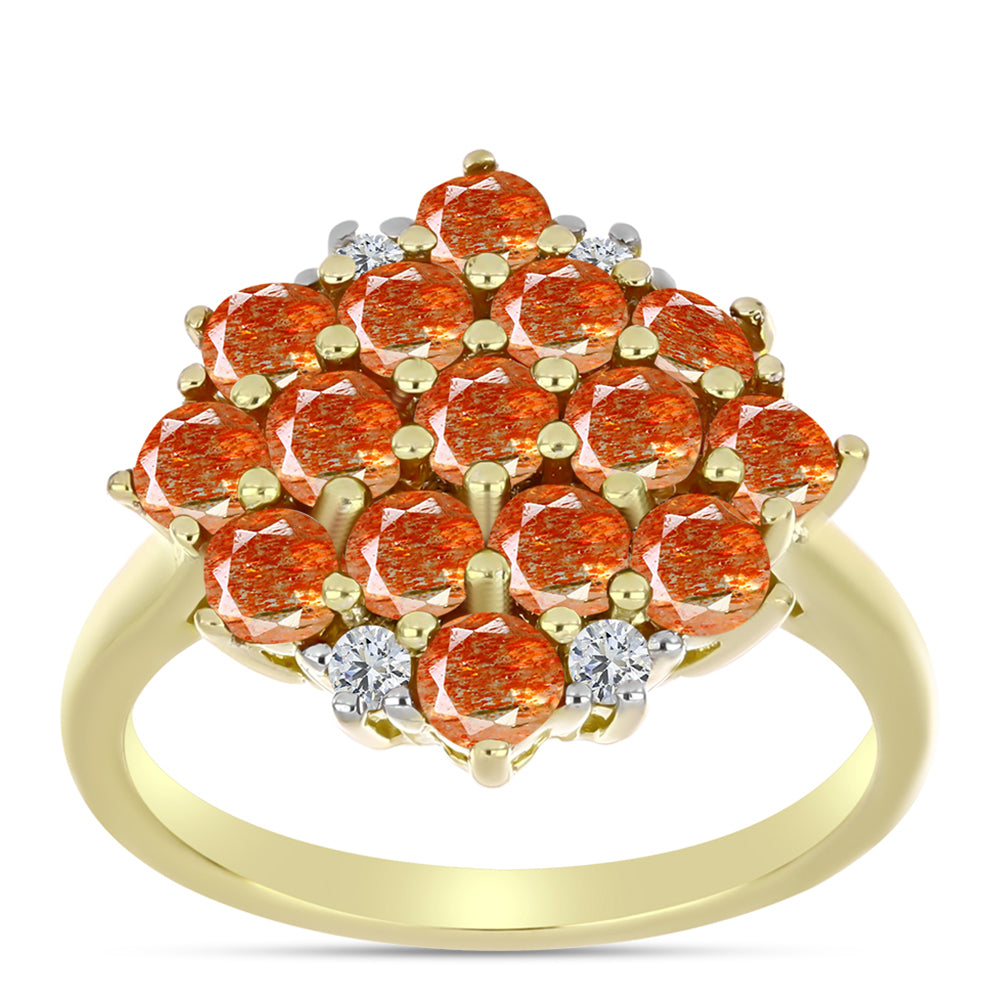 Inel din Argint 925 Placat cu Aur ( 3.49 grame ) cu Piatra Soarelui Oregon și Topaz Alb 2.3 Carate