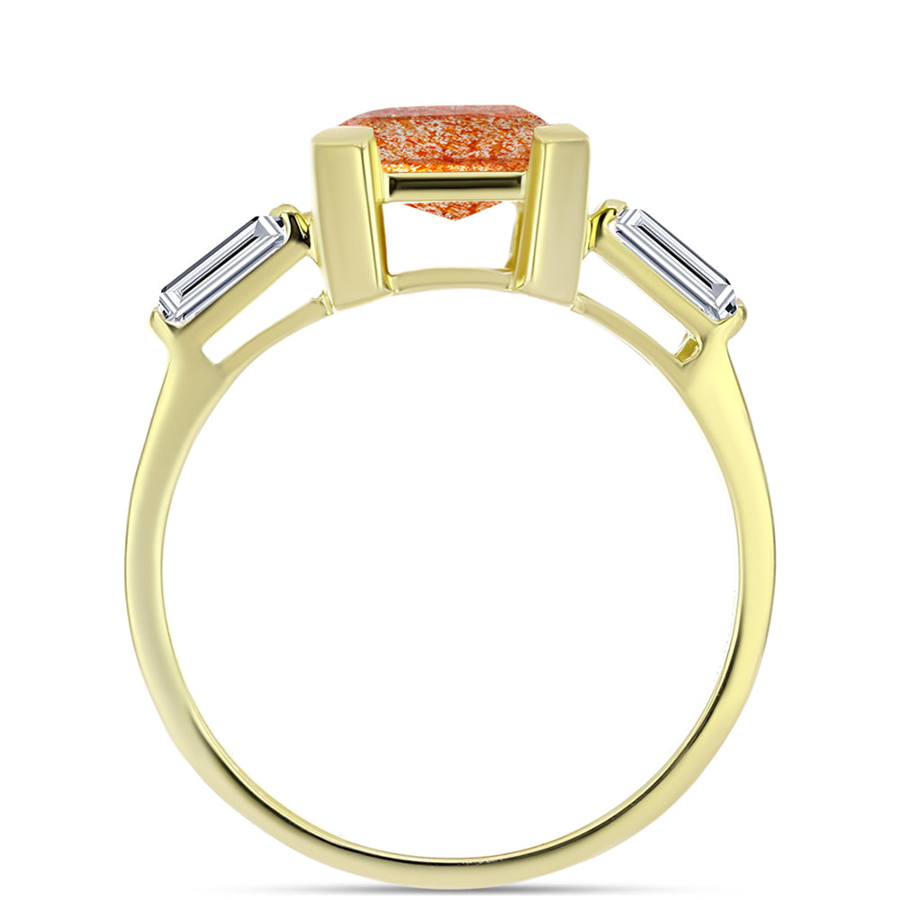 Inel din Argint 925 Placat cu Aur ( 2.9 grame ) cu Piatra Soarelui Oregon și Topaz Alb 2.54 Carate 2 