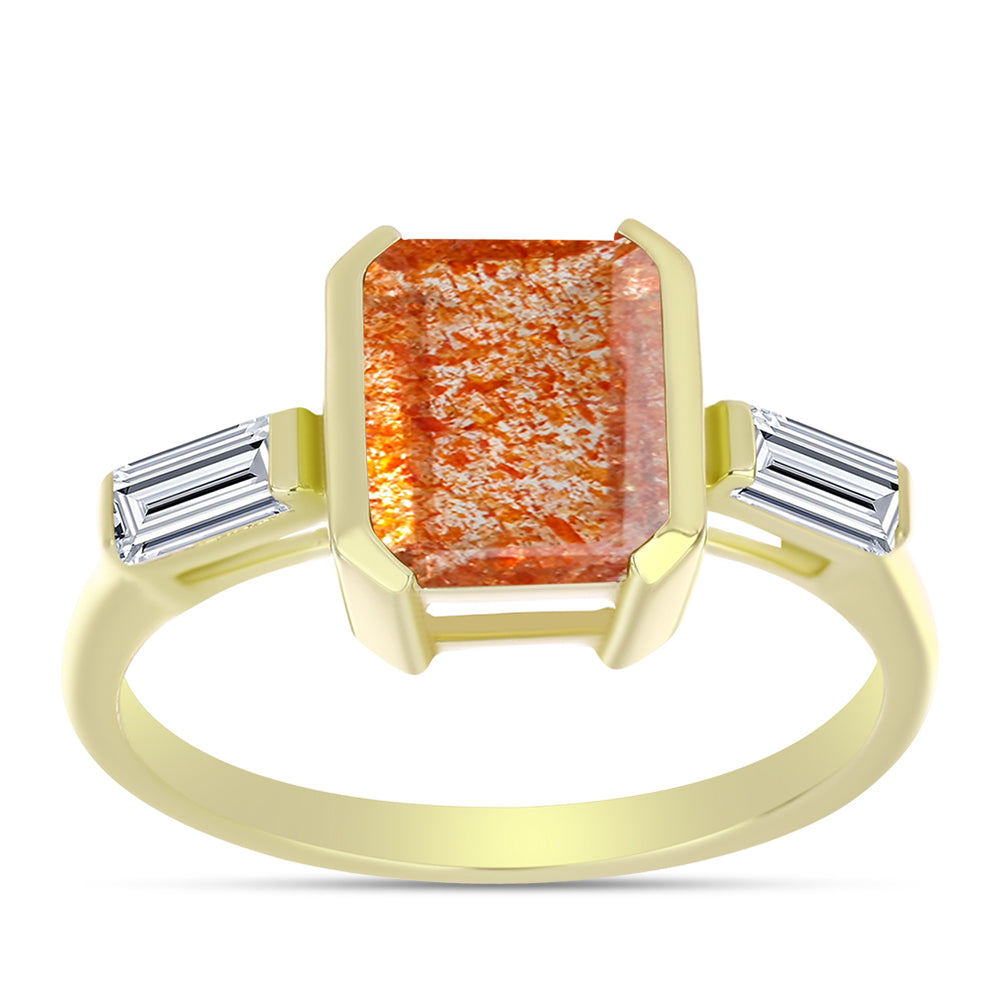 Inel din Argint 925 Placat cu Aur ( 2.9 grame ) cu Piatra Soarelui Oregon și Topaz Alb 2.54 Carate