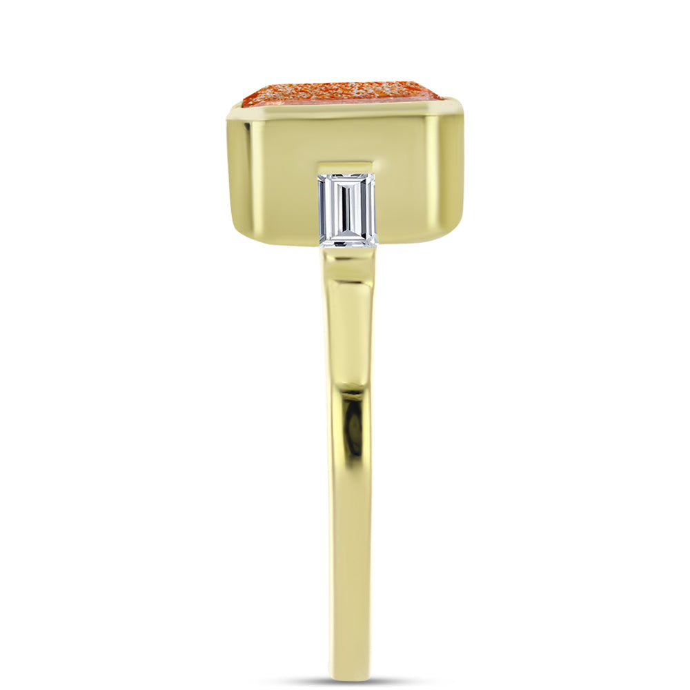 Inel din Argint 925 Placat cu Aur ( 2.9 grame ) cu Piatra Soarelui Oregon și Topaz Alb 2.54 Carate 4 