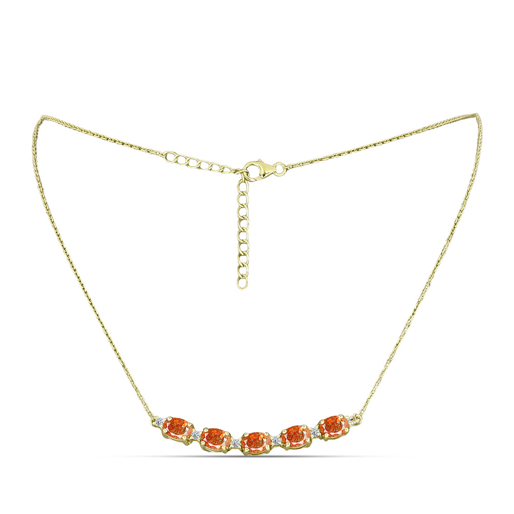 Colier din Argint 925 Placat cu Aur ( 4.79 grame ) cu Piatra Soarelui Oregon și Topaz Alb 3.79 Carate 1 
