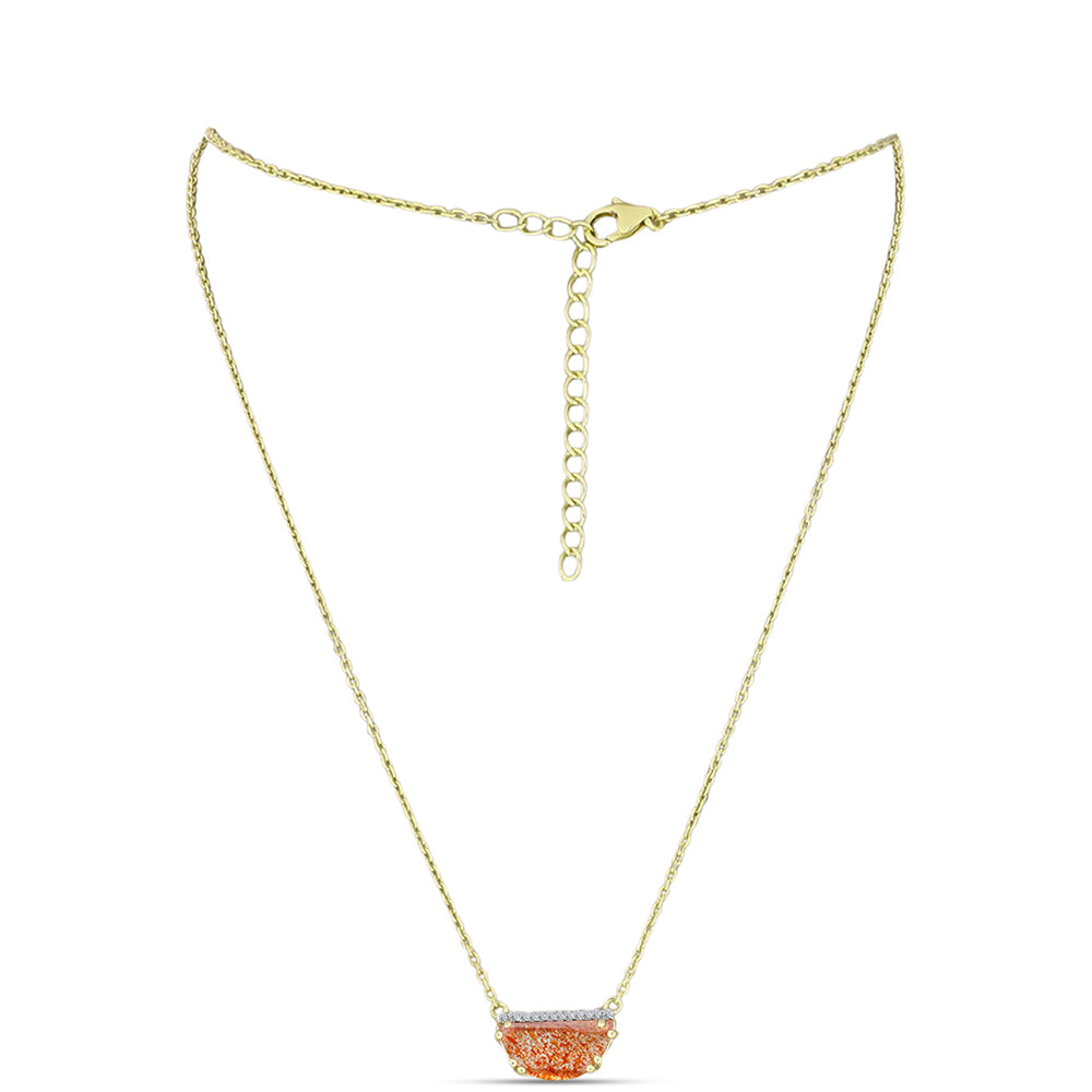 Colier din Argint 925 Placat cu Aur ( 3.68 grame ) cu Piatra Soarelui Oregon și Topaz Alb 2.28 Carate 1 