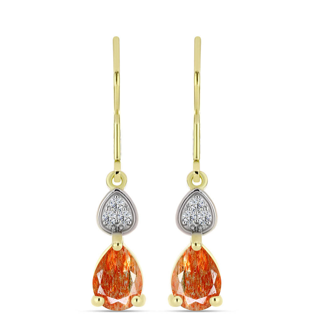 Cercei din Argint 925 Placat cu Aur ( 1.98 grame ) cu Piatra Soarelui Oregon și Topaz Alb 2.04 Carate 1 