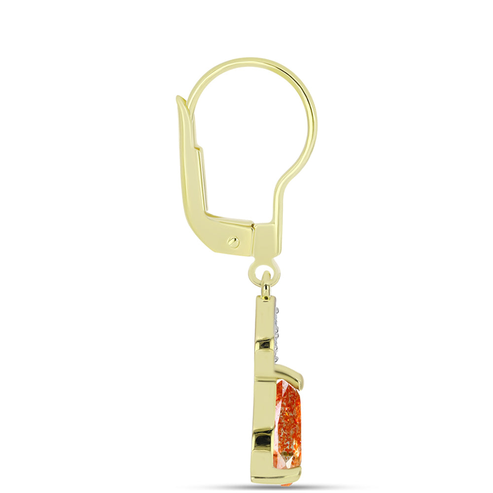 Cercei din Argint 925 Placat cu Aur ( 1.98 grame ) cu Piatra Soarelui Oregon și Topaz Alb 2.04 Carate 4 