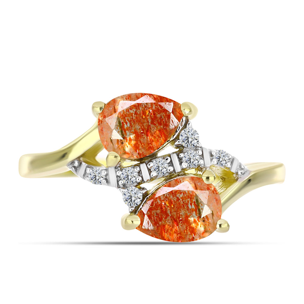 Inel din Argint 925 Placat cu Aur ( 2.87 grame ) cu Piatra Soarelui Oregon și Topaz Alb 1.23 Carate 1 
