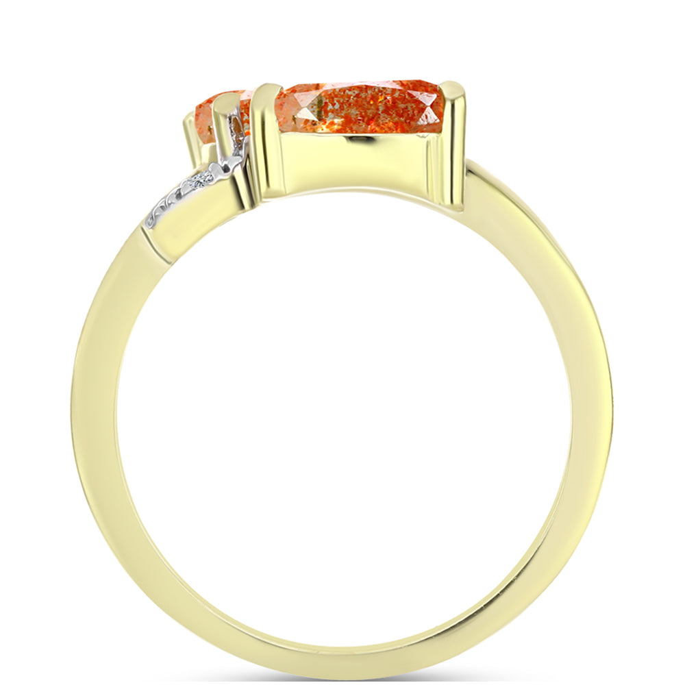 Inel din Argint 925 Placat cu Aur ( 2.87 grame ) cu Piatra Soarelui Oregon și Topaz Alb 1.23 Carate 2 