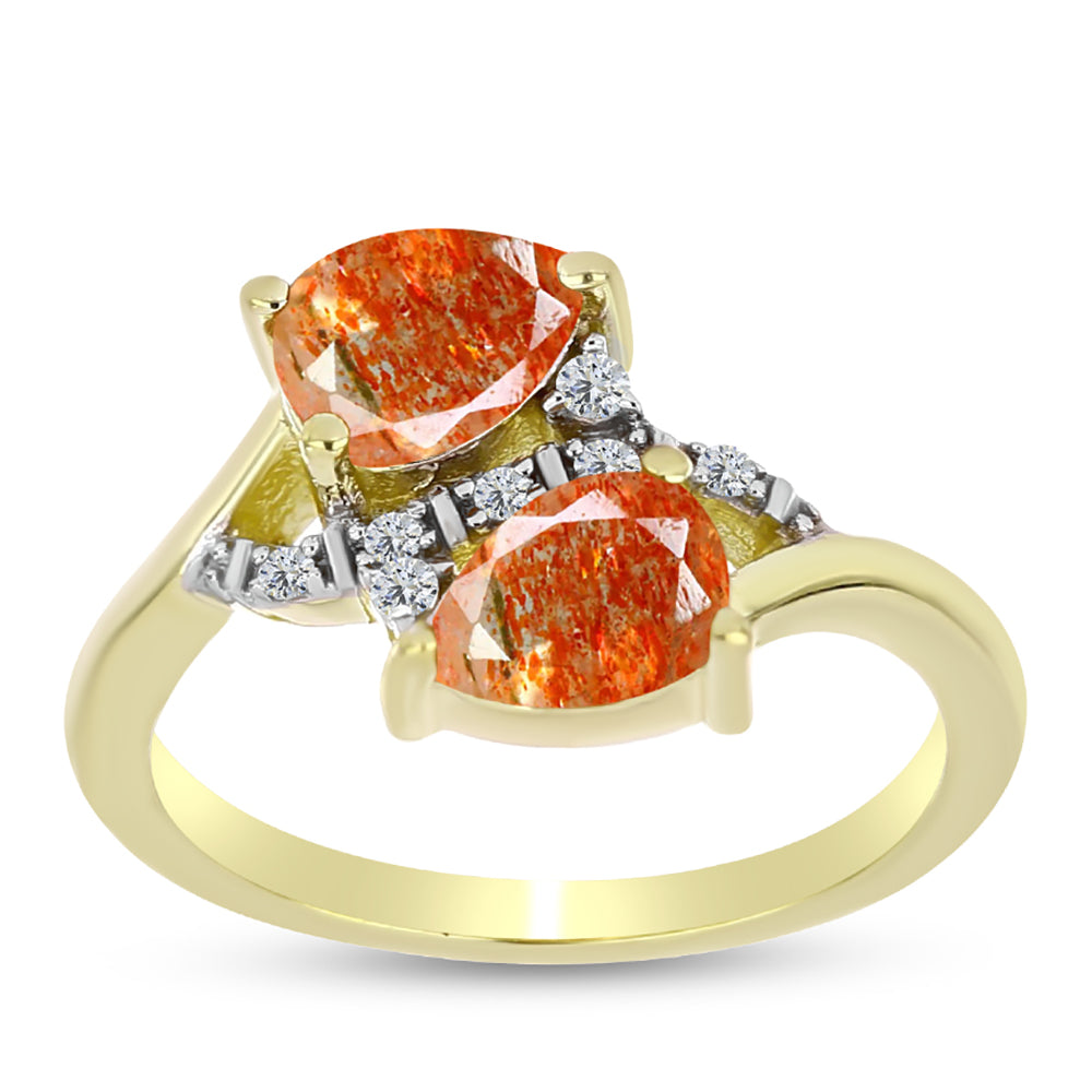 Inel din Argint 925 Placat cu Aur ( 2.87 grame ) cu Piatra Soarelui Oregon și Topaz Alb 1.23 Carate 3 