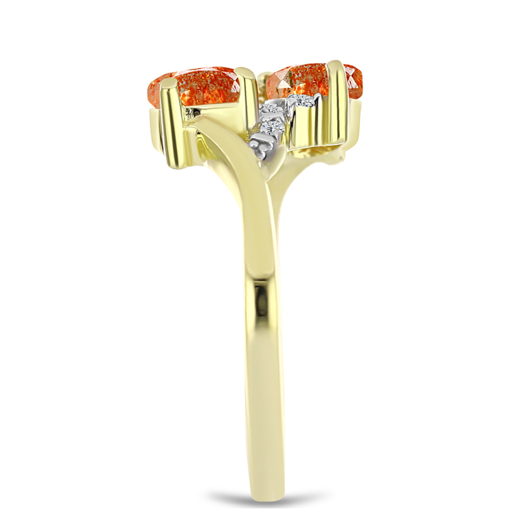 Inel din Argint 925 Placat cu Aur ( 2.87 grame ) cu Piatra Soarelui Oregon și Topaz Alb 1.23 Carate