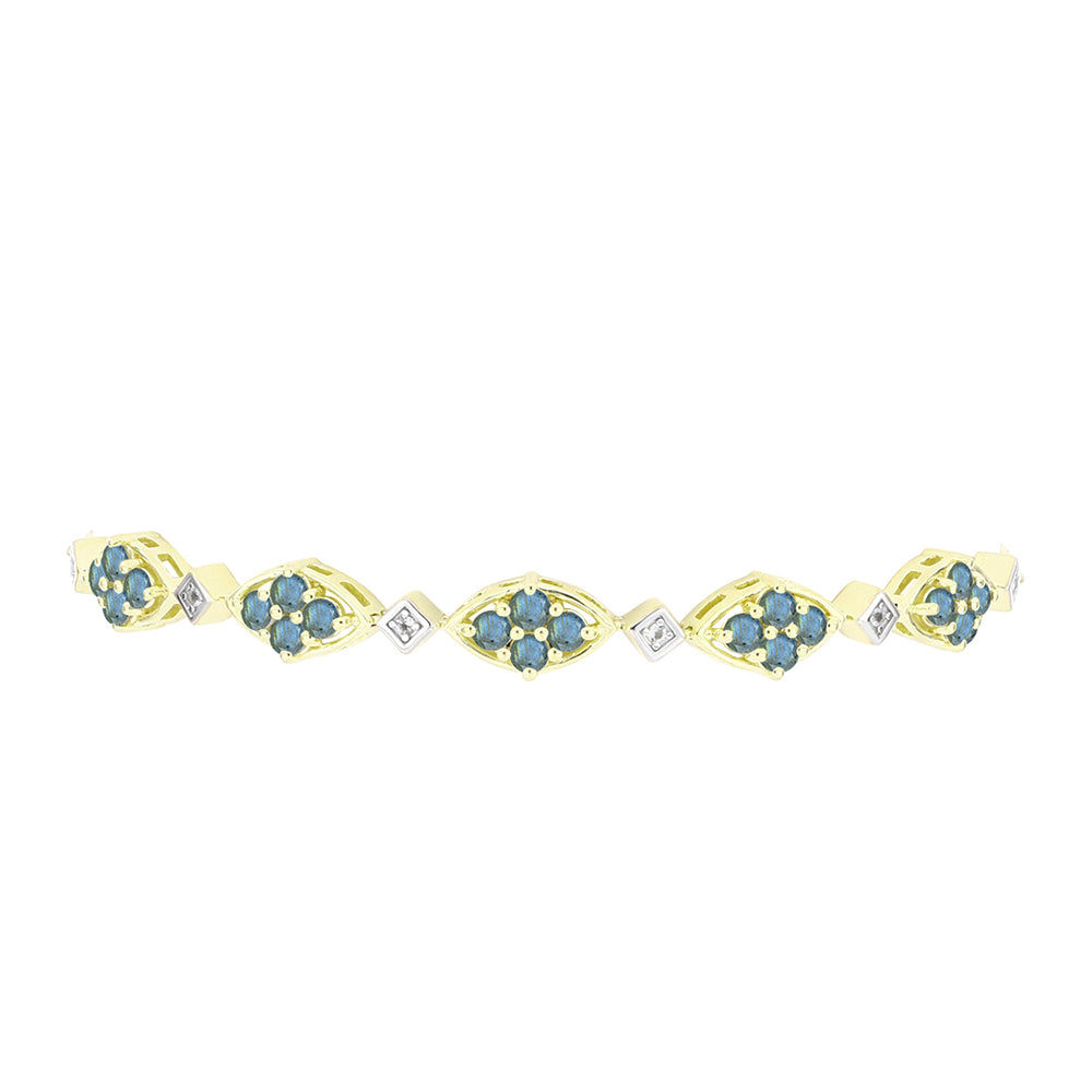 Brățară din Argint 925 Placat cu Aur ( 7.99 grame ) cu Labradorit și Topaz Alb 2.1 Carate 2 
