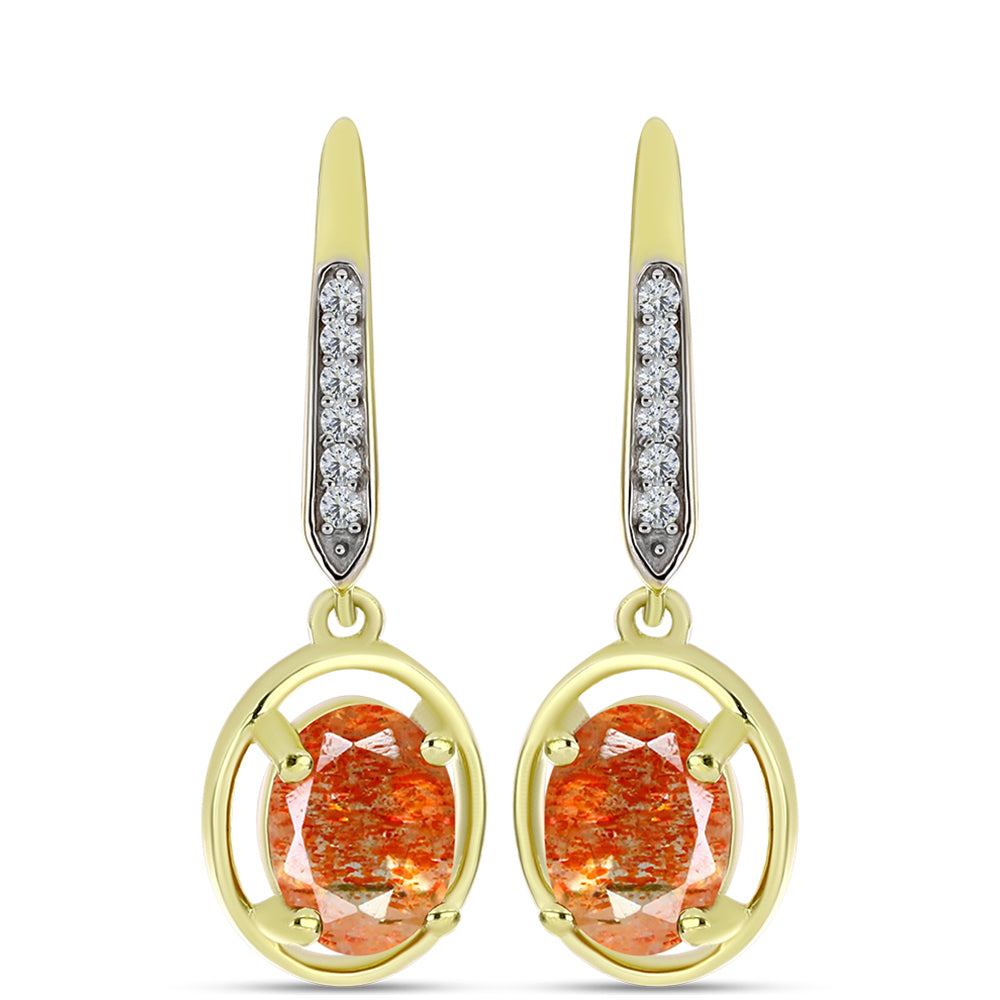Cercei din Argint 925 Placat cu Aur ( 3.34 grame ) cu Piatra Soarelui Oregon și Topaz Alb 2.2 Carate 3 