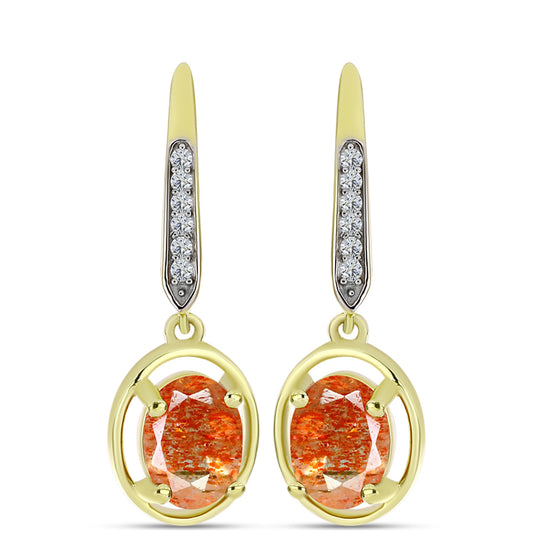 Cercei din Argint 925 Placat cu Aur ( 3.34 grame ) cu Piatra Soarelui Oregon și Topaz Alb 2.2 Carate