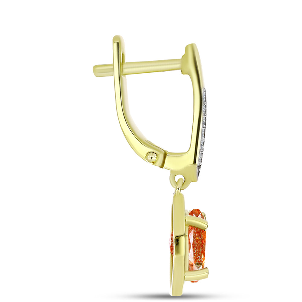 Cercei din Argint 925 Placat cu Aur ( 3.34 grame ) cu Piatra Soarelui Oregon și Topaz Alb 2.2 Carate