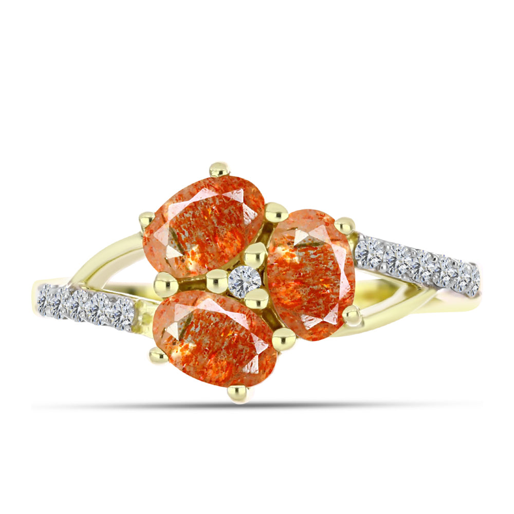 Inel din Argint 925 Placat cu Aur ( 2.28 grame ) cu Piatra Soarelui Oregon și Topaz Alb 1.5 Carate 1 