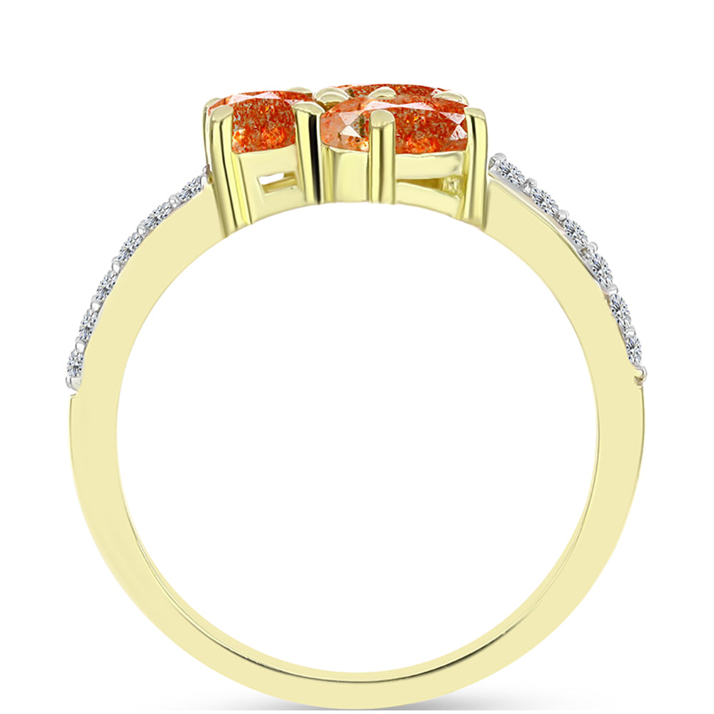 Inel din Argint 925 Placat cu Aur ( 2.28 grame ) cu Piatra Soarelui Oregon și Topaz Alb 1.5 Carate 2 